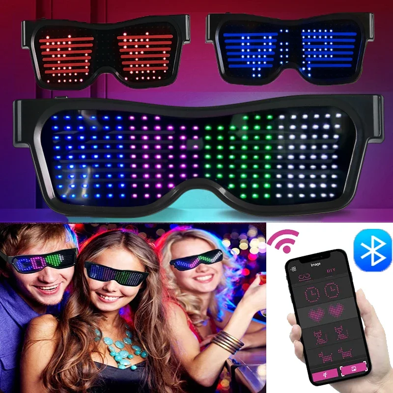 Glow In The Dark Party Glasses - Occhiali LED multilingue Bluetooth testo fai
